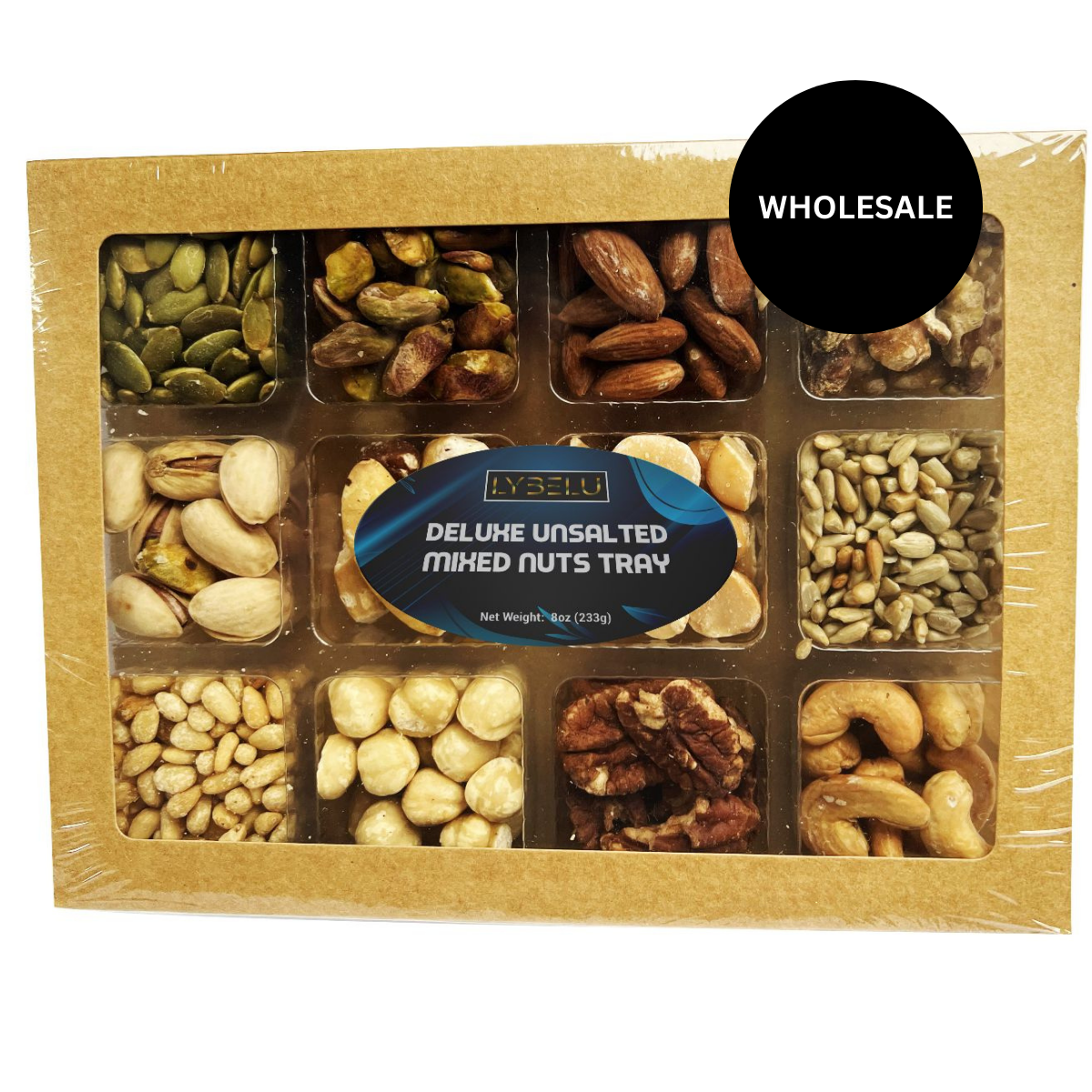 Deluxe Unsalted Mixed Nuts Tray 12 Cavity – 8oz